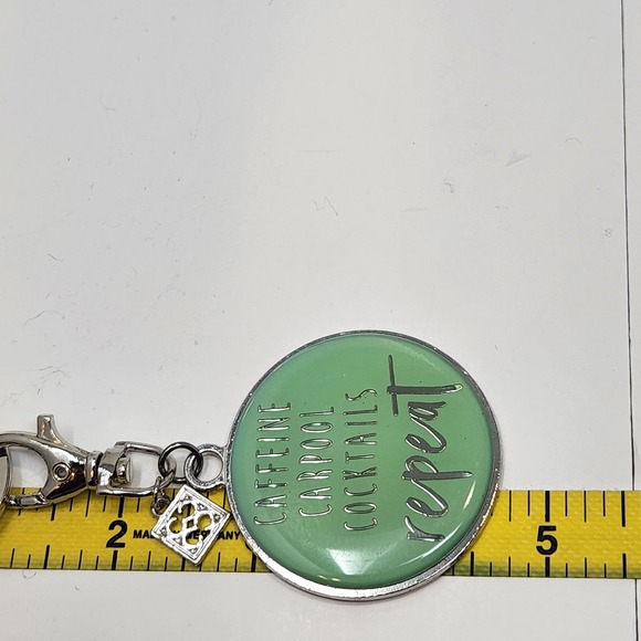 Mary Square Teal Mint Green Enamel Keychain Caffeine Carpool Cocktails Repeat - Picture 5 of 5
